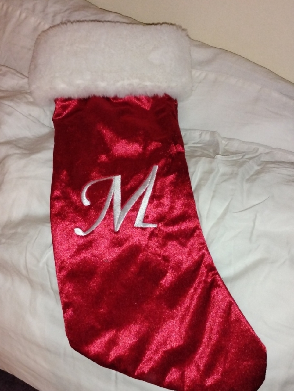 Monogrammed Red Velvet Christmas Stocking with White Faux Fur Cuff